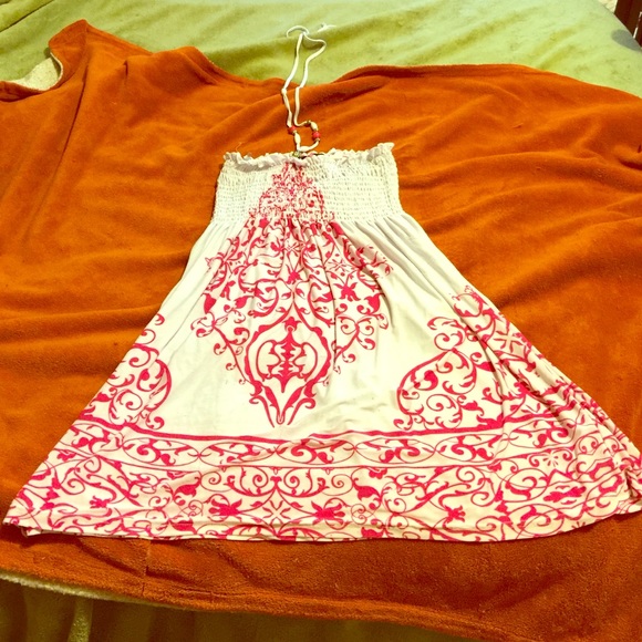 A white and pink short summer dress