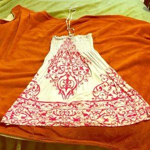 A white and pink short summer dress