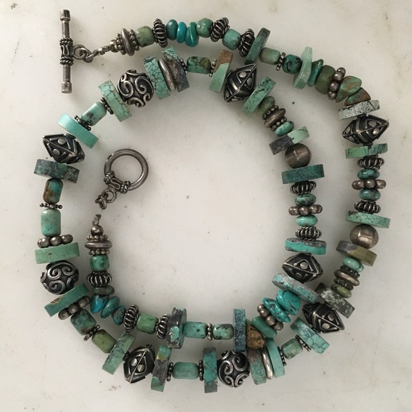 Bali silver and hand cut turquoise necklace!