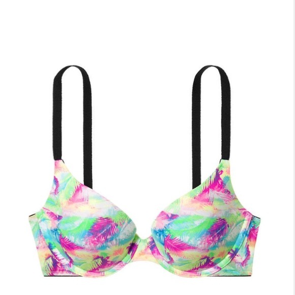 32D wear everywhere push-up bra neon feather
