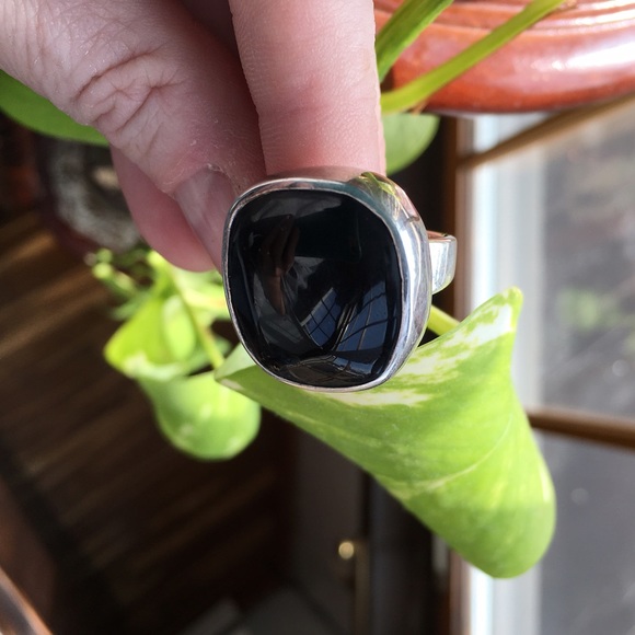 Sterling black enamel ring...