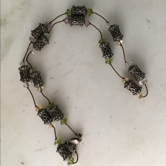 Bali silver necklace with cut natural stone