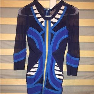 'Mercy' Blue Tribal Mesh Mid Sleeve Dress