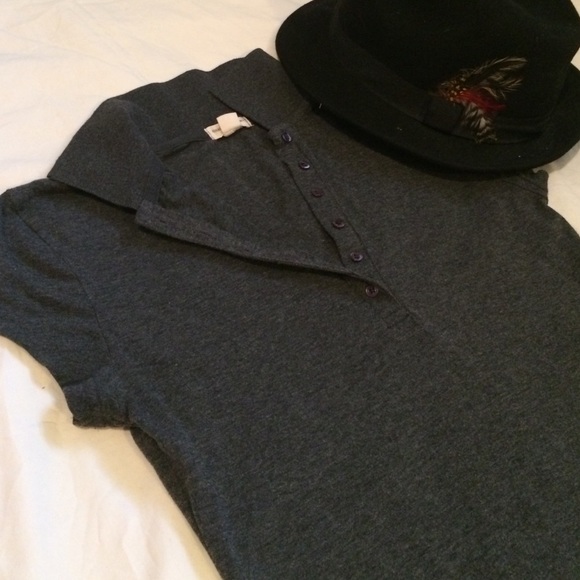 Cap sleeve polo, charcoal grey