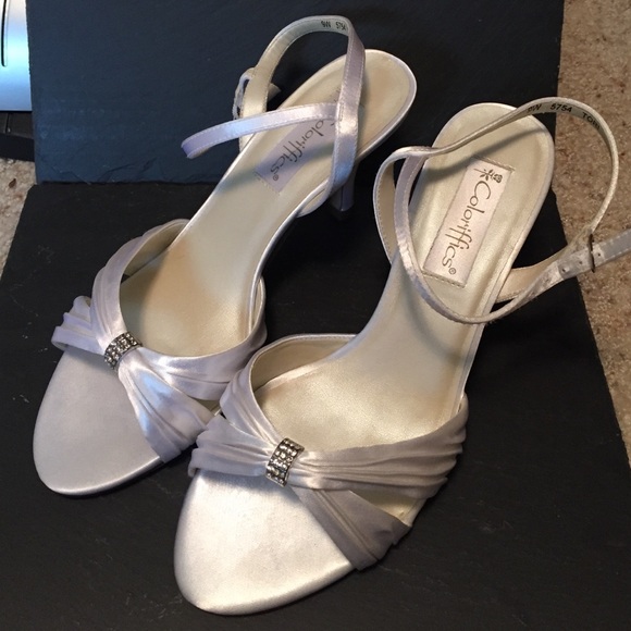 White Satin Pumps with Rhinestone Detail