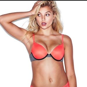 32D Neon orange & Heather gray VS push up PINK bra