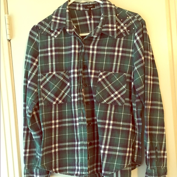 Green plaid shirt with studs