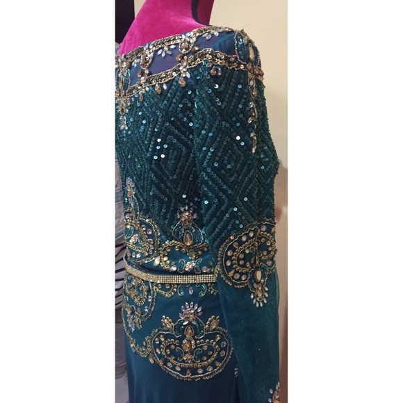 Mishel couture Emerald green/gold embellished gown