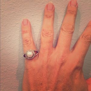 David Yurman pearl ring with diamond halo