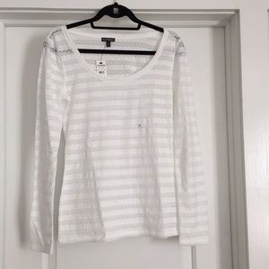 Express white stripped boat neck long sleeve shirt