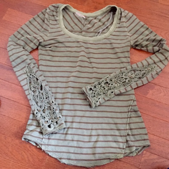 Free People Hard Candy Striped cuff detail tee