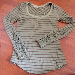 Free People Hard Candy Striped cuff detail tee