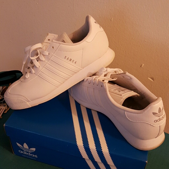 White on white adidas samoas
