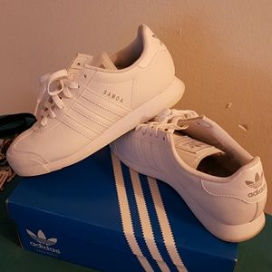 White on white adidas samoas