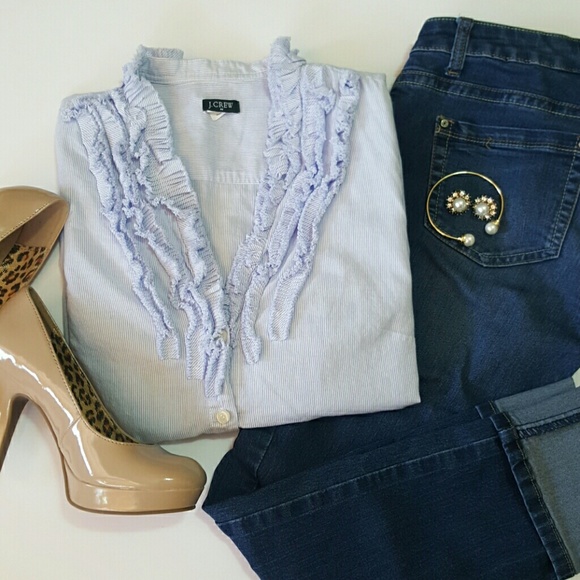 J. Crew Tops - J. Crew pinstriped ruffled button down
