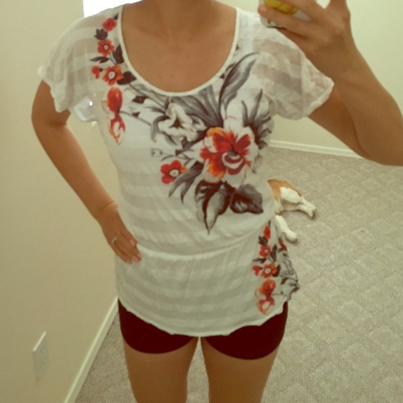 White House Black Market Tops - Floral striped peplum top