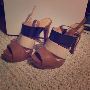 Jessica Simpson tri-color platform sandals.