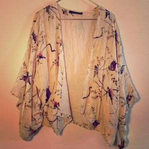 RARE Zara Velvet Bird Print Kimono