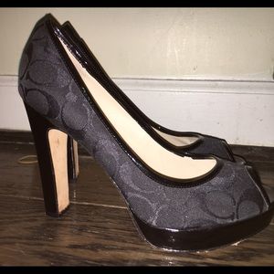 Coach Peep Toe Black platforms. Size 9.5
