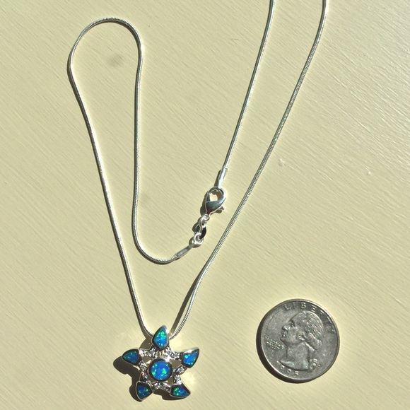 🐬925 Silver Blue Fire Opal Starfish Necklace🐬 - Picture 2 of 4