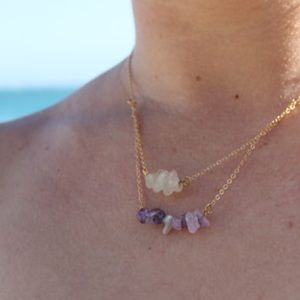 Double Layered Necklace Sea Glass and Amethyst