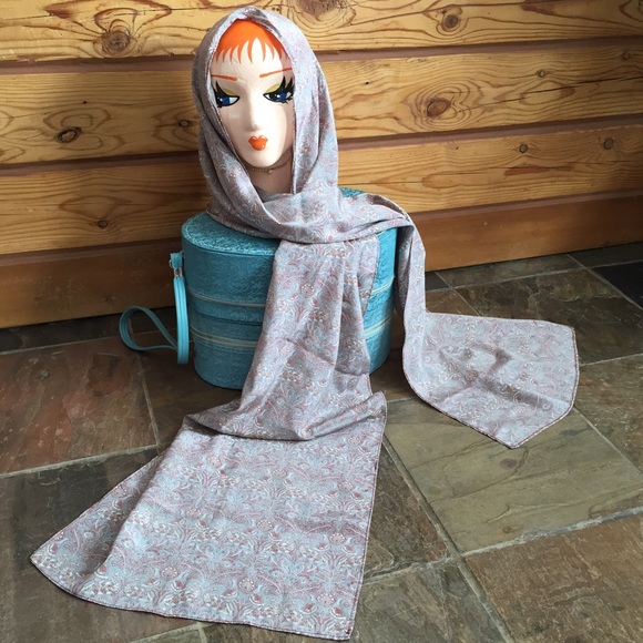 DONATED - Long Scarf - Pink Grey Blue Paisley - Picture 2 of 4