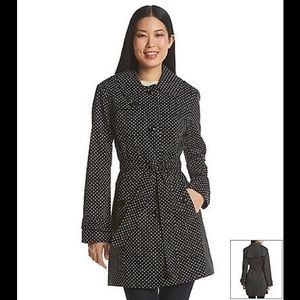 London fog black white polka dot trench.