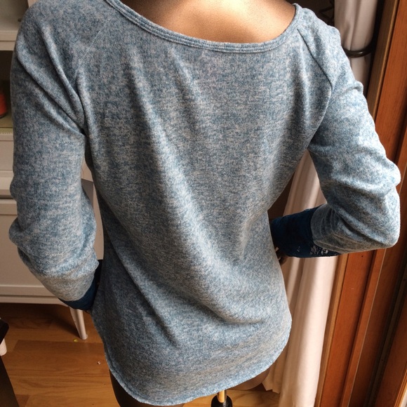 NEW Blue Lace Detail Henley Shirt Long Sleeve - Picture 3 of 3