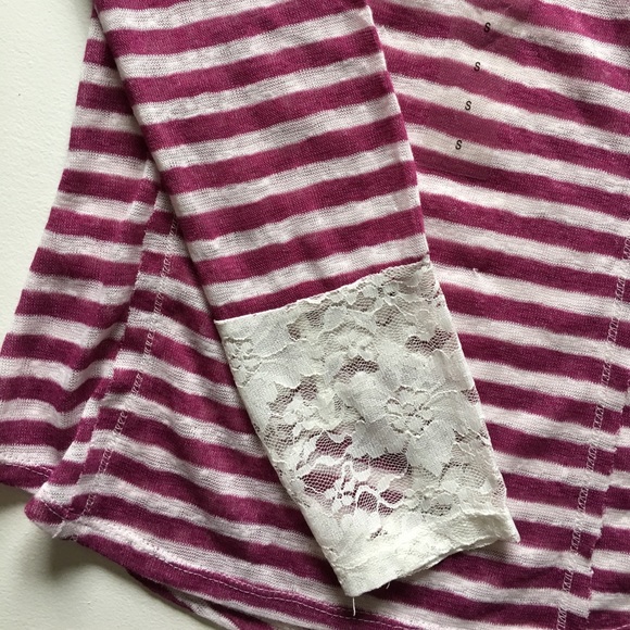NEW Orchid & White Stripe Lace Long Sleeve Tee - Picture 2 of 7