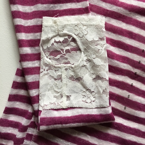 NEW Orchid & White Stripe Lace Long Sleeve Tee - Picture 3 of 7