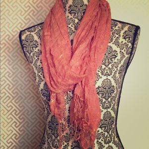 Coral and gold sparkly scarf