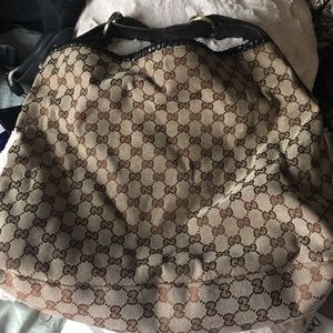 Gucci Canvas Leather Horsebit Large Hobo Bag