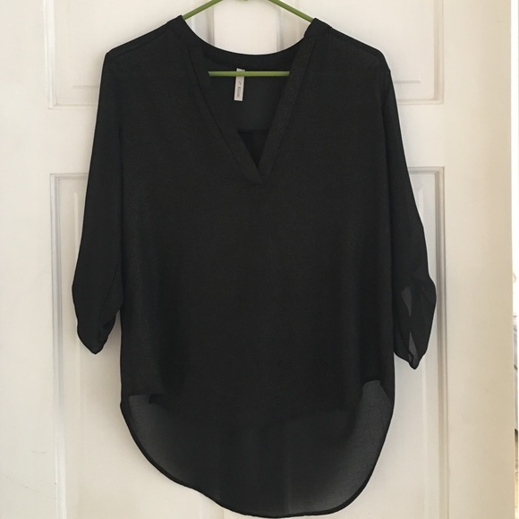 Black sheer blouse, light gold glitter