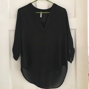 Black sheer blouse, light gold glitter