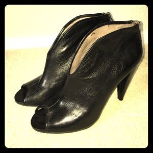 Vince Camuto open toe booties, black leather