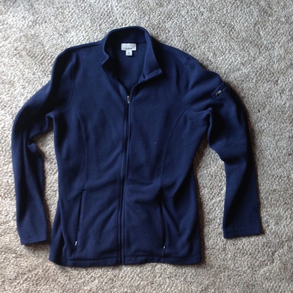 🍀 LL Bean navy blue zip up fleece top.  Medium 🍀