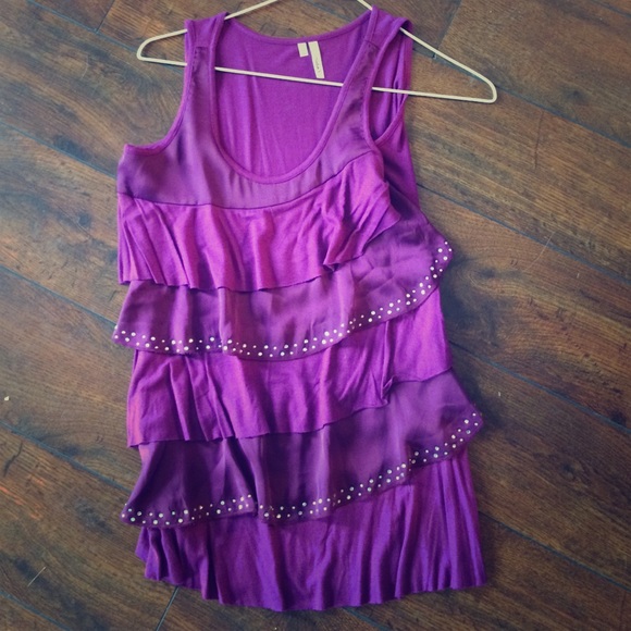 Purple Jeweled Ruffle Tank