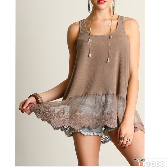 Navy blue Ribbed tank top with lace trim - Picture 3 of 3