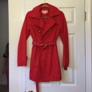 Michael Kors red pea trench coat
