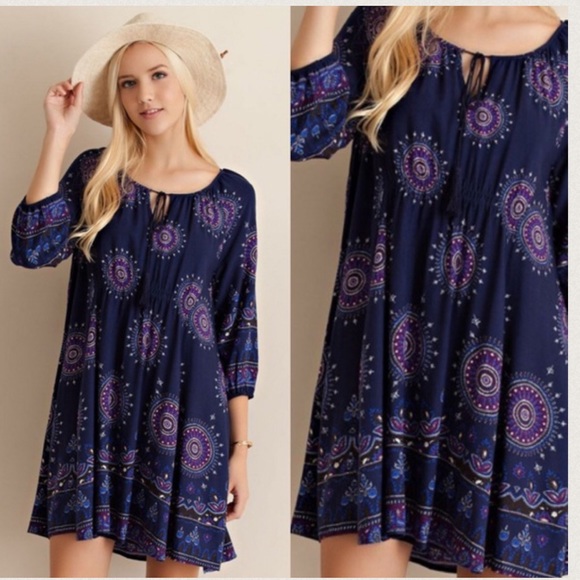 🆕 Blue/Purple Medallion Print Dress - Picture 3 of 4