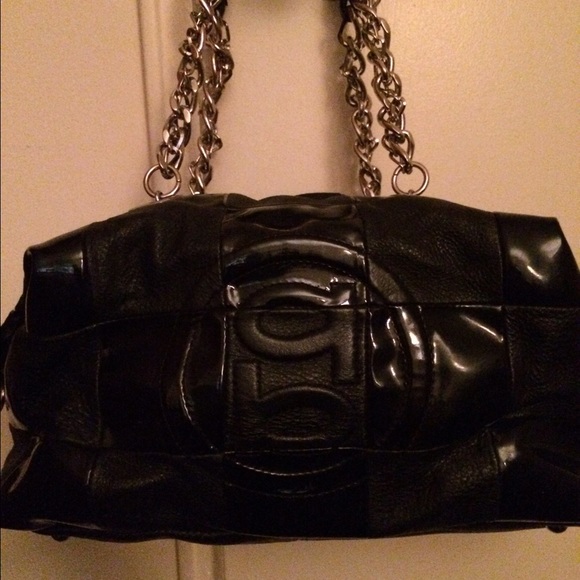 Bebe Black Patent/Faux Leather Satchel