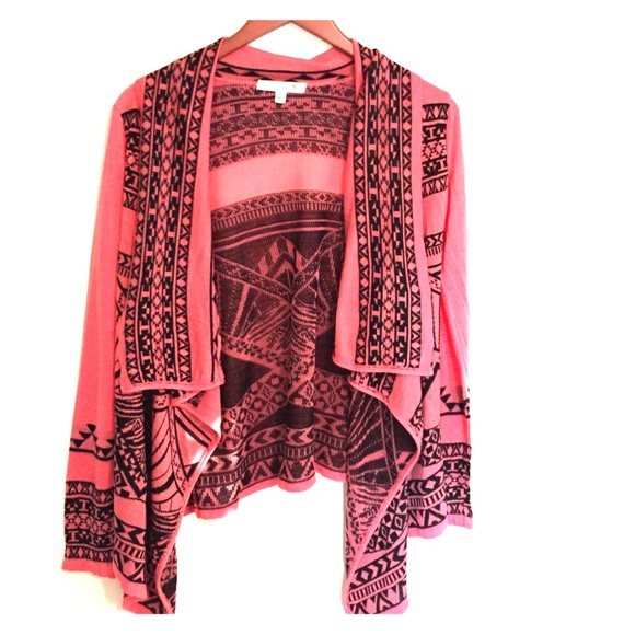 Say What, geo pattern peach asymmetrical  sweater