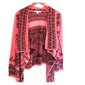 Say What, geo pattern peach asymmetrical  sweater