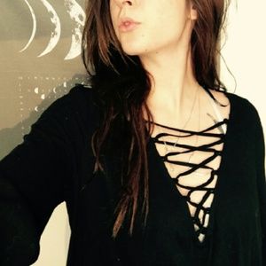 Lace front black dress