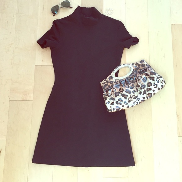Black Mock Turtleneck Short Sleeve Dress