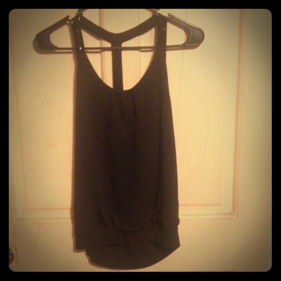 Express black beaded cross back tank