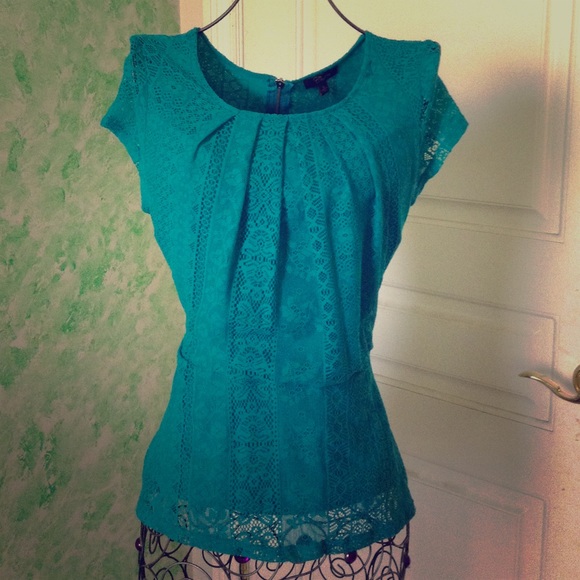 Cupio Teal Lace Peplum Top