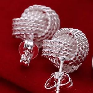 Silver rope knot stud earrings