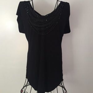 Volume One Juniors Black Top with Beaded Detail XL