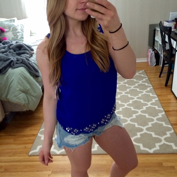NWT Rhinestone and Sequin Blue Tank Too sz S